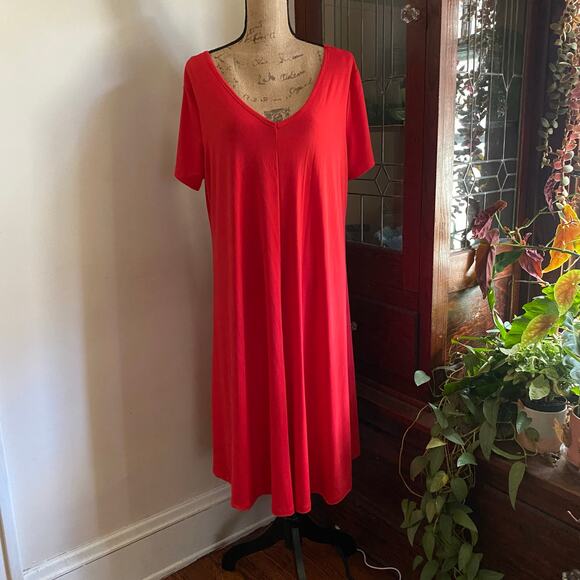 Roaman’s Red Swing Dress Plus Size 14/16 V-Neck Short Sleeve A-Line Midi - Picture 4 of 17